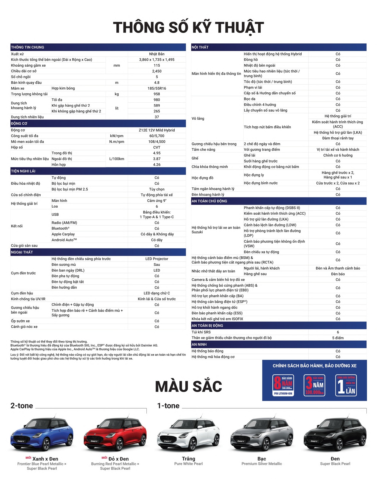 thông số kỹ thuật suzuki Swift hybrid